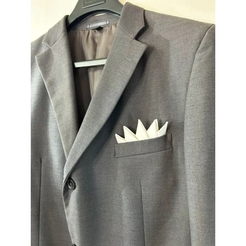 Mossanni Collezioni Gray Solid Suit Jacket 42L 3-Button Notch Lapel Double Vent